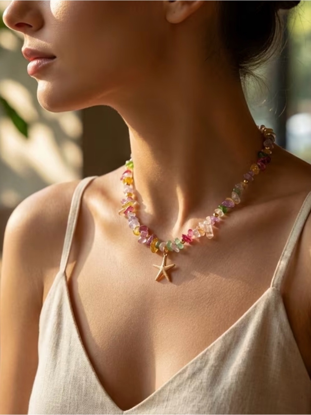 NEW! Multi-Color Beaded Starfish Necklace. B0-7